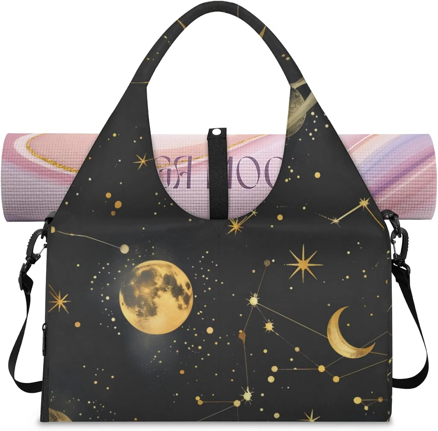 Gym Bag for Women Colorful Wood Board Duffel Bag with Shoe Compartment and Yoga Mat Holder Portable Weekender Bags