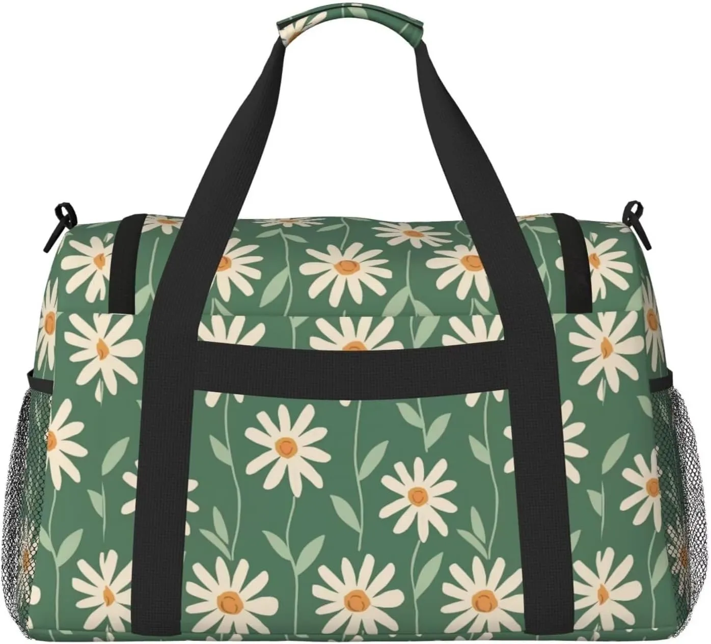 Gym Bag for Women Green Floral Hippie Daisy Carry on Weekender Overnight Bag Sage Green Travel Duffel Bags Tote Bag Workout Dance Bag