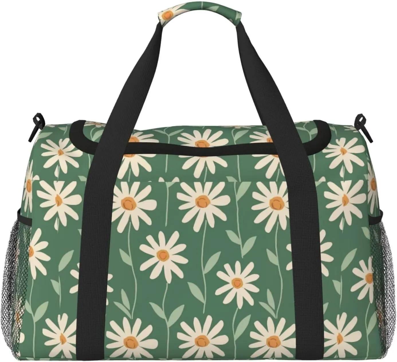 Gym Bag for Women Green Floral Hippie Daisy Carry on Weekender Overnight Bag Sage Green Travel Duffel Bags Tote Bag Workout Dance Bag