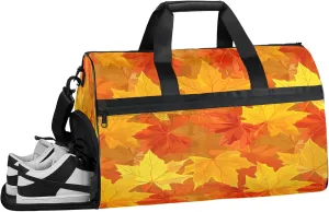 Gym Bag for Women Men Colorful Leaves Vintage Travel Duffle Bag with Shoe Compartment Waterproof Sports Tote Bags Large Overnight Weekender Bags for Travel Swimming Gym Yoga Dance