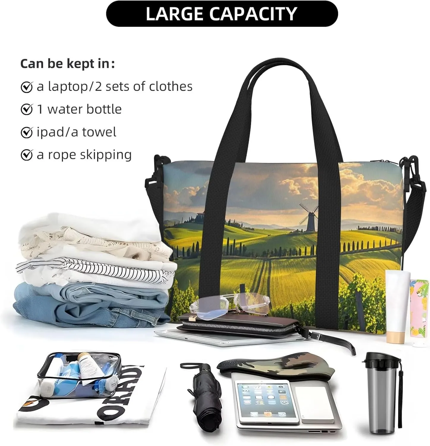 Gym Bag Tuscany Spring Duffel Bag for Men Women Travel Overnight Bag with Shoe Compartment Workout Bags