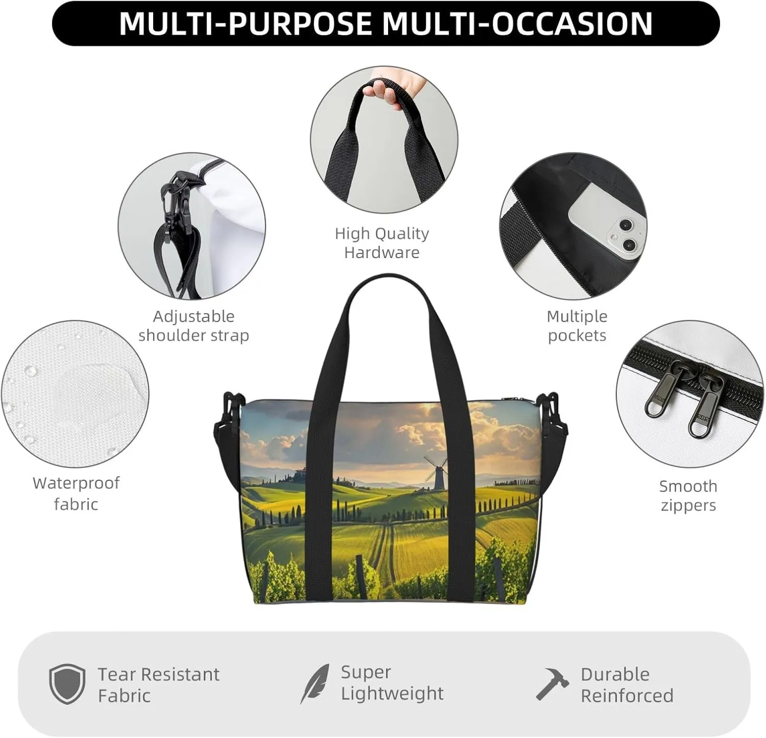Gym Bag Tuscany Spring Duffel Bag for Men Women Travel Overnight Bag with Shoe Compartment Workout Bags