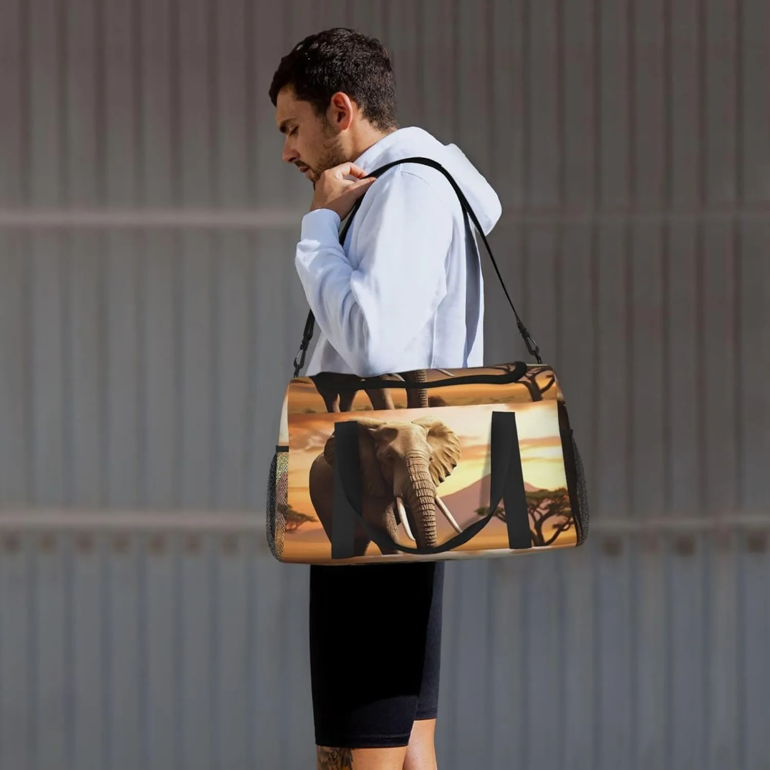 Gym Bag Walking Elephant1 Duffel Bag for Men Women Travel Overnight Bag with Shoe Compartment Workout Bags