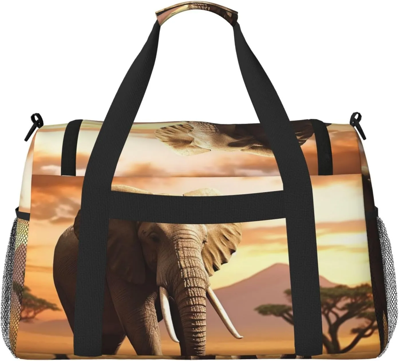 Gym Bag Walking Elephant1 Duffel Bag for Men Women Travel Overnight Bag with Shoe Compartment Workout Bags