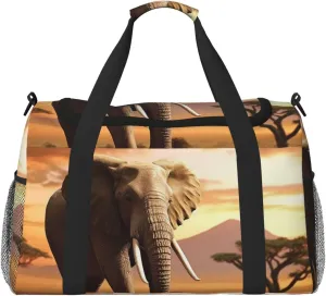 Gym Bag Walking Elephant1 Duffel Bag for Men Women Travel Overnight Bag with Shoe Compartment Workout Bags