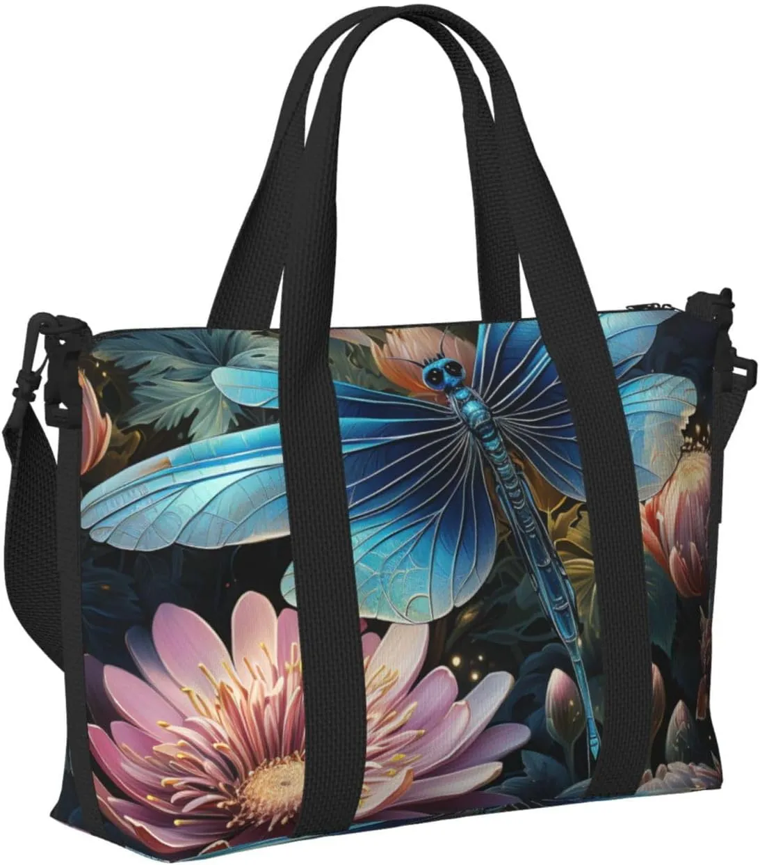 Gym Bag Water lily and dragonfly Duffel Bag for Men Women Travel Overnight Bag with Shoe Compartment Workout Bags