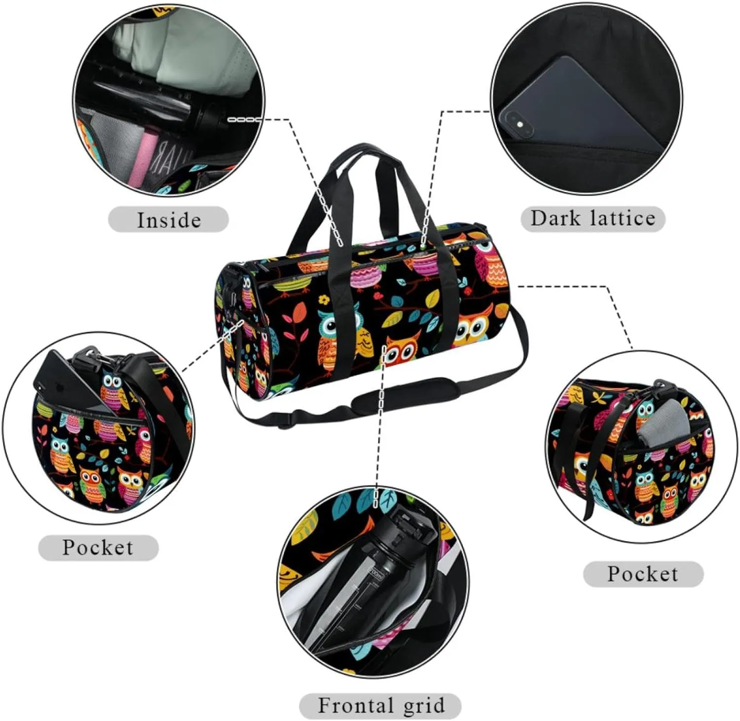 Gym Bags for Men,Travel Duffel Bags for Women,Cartoon Cute Owl,Workout Bag