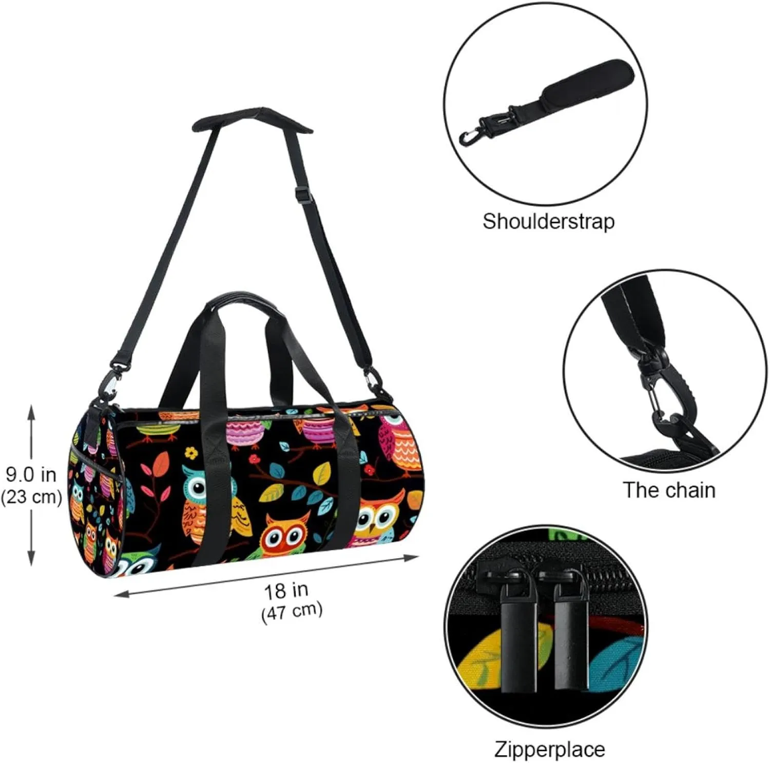 Gym Bags for Men,Travel Duffel Bags for Women,Cartoon Cute Owl,Workout Bag