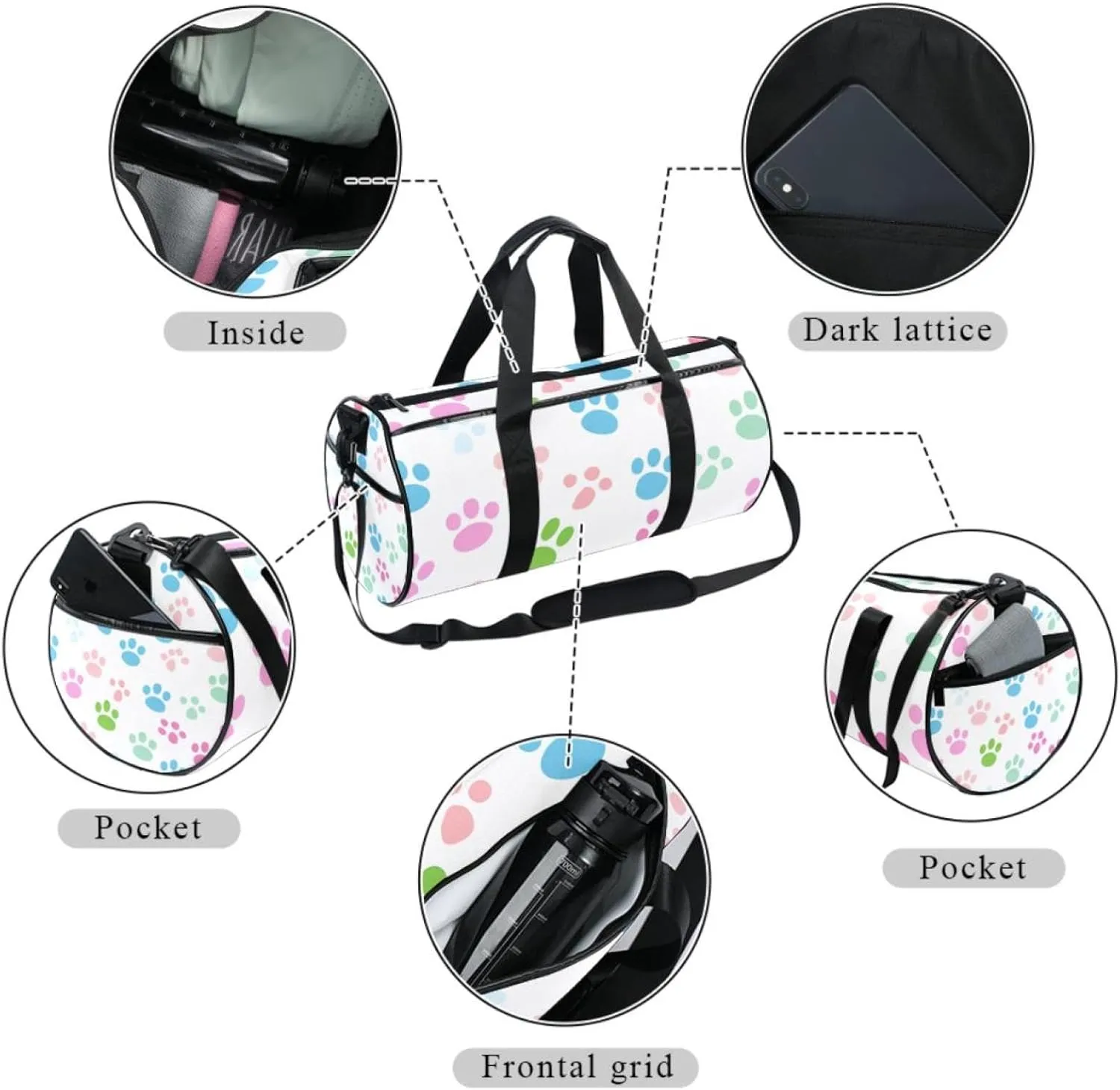 Gym Bags for Men,Travel Duffel Bags for Women,Colorful Dog Footprints Cartoon,Workout Bag