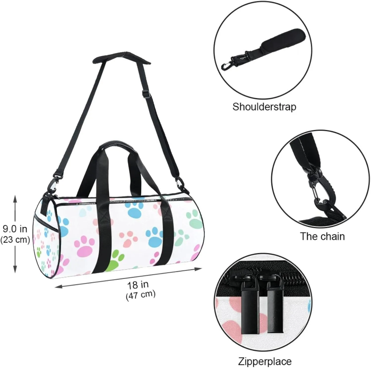 Gym Bags for Men,Travel Duffel Bags for Women,Colorful Dog Footprints Cartoon,Workout Bag