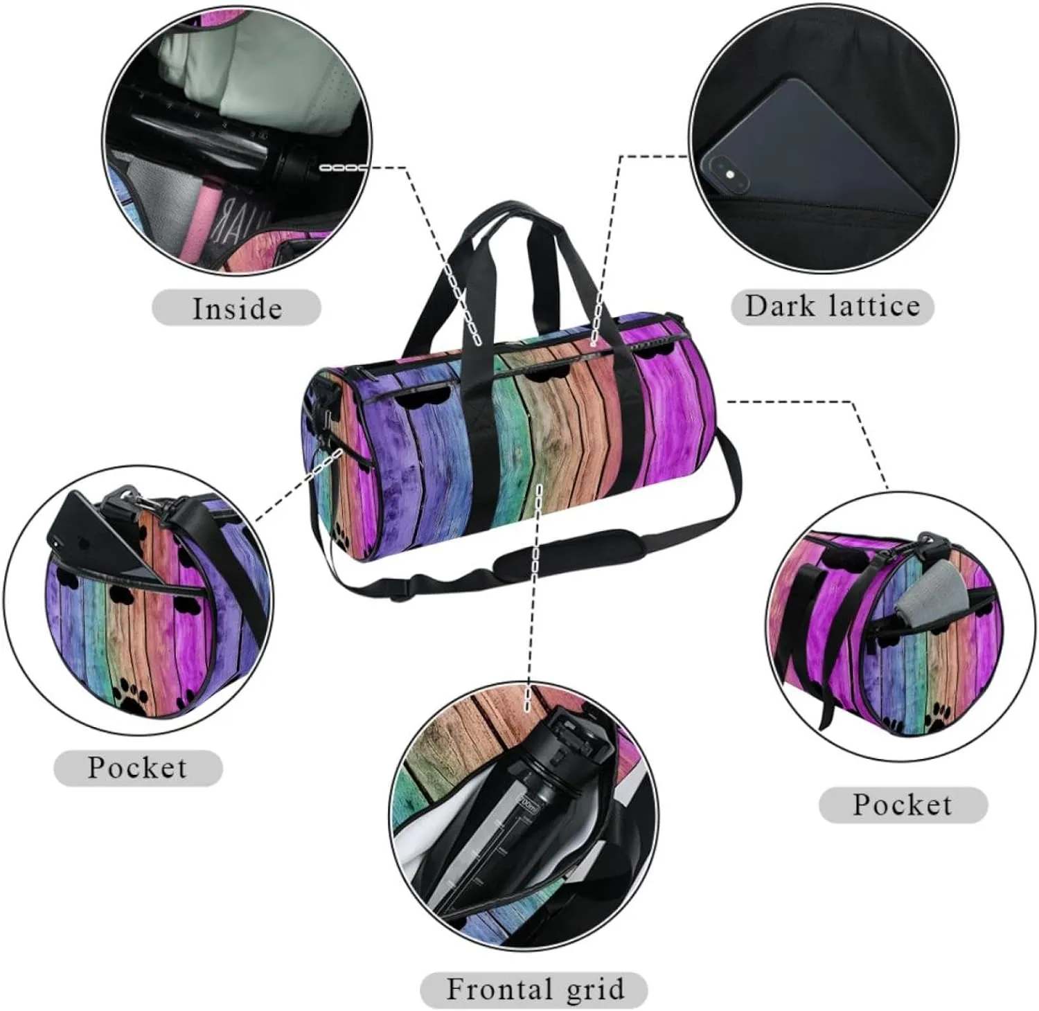 Gym Bags for Men,Travel Duffel Bags for Women,Colorful Dog Footprint,Workout Bag
