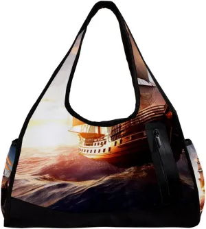Gym Bags for Men,Travel Duffel Bags for Women,Sea Sunrise Ocean Sailboat,Workout Bag