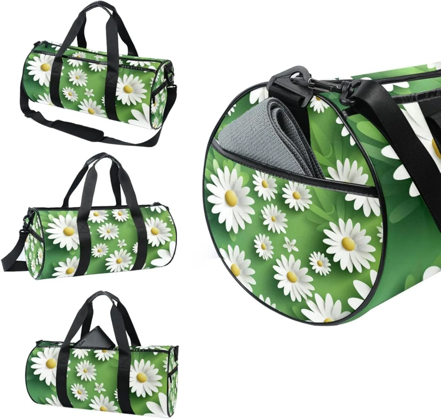 Gym Bags for Women,Duffle Bag for Travel,Daisy Green Background,Gym Bag for Men