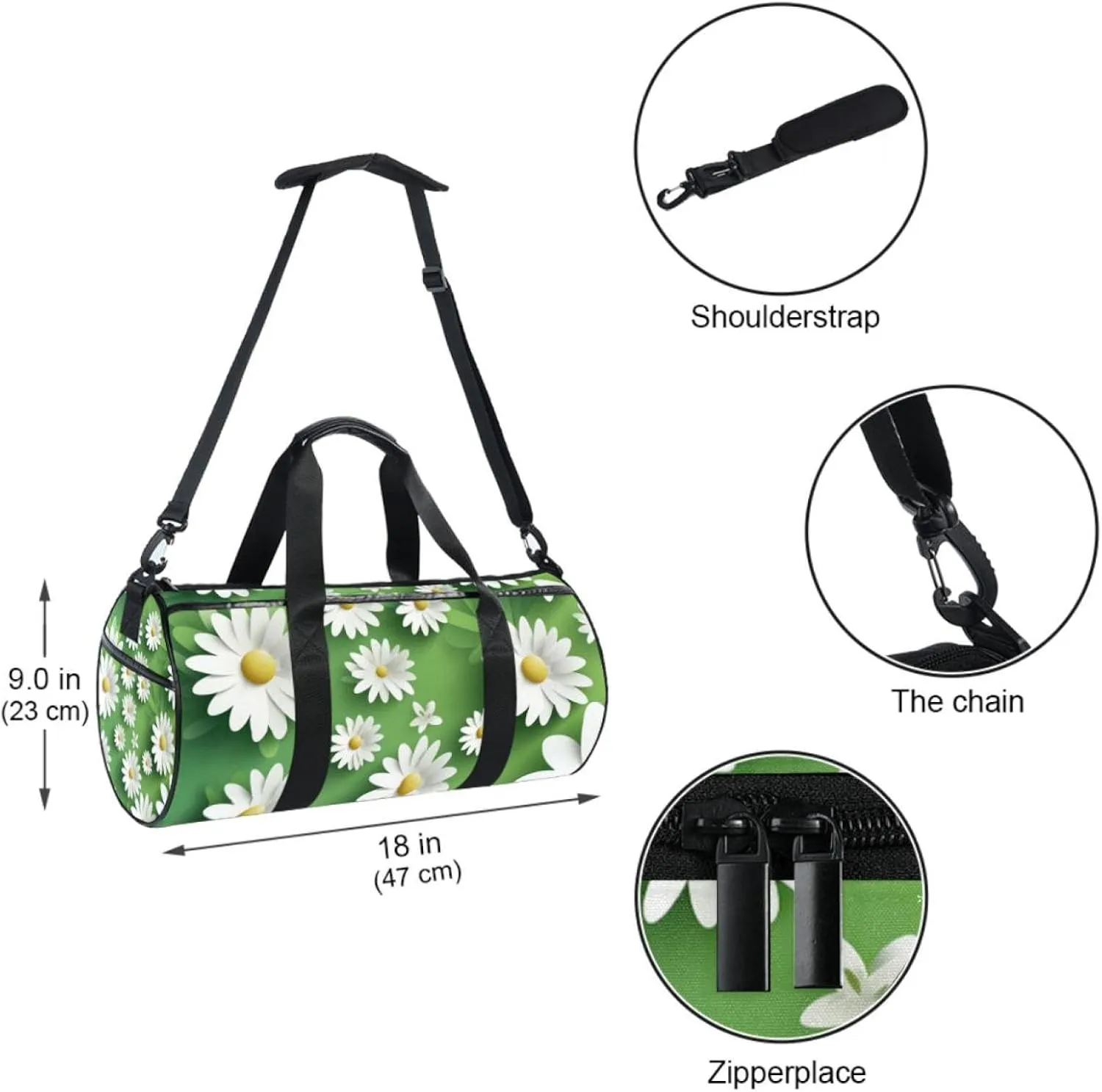 Gym Bags for Women,Duffle Bag for Travel,Daisy Green Background,Gym Bag for Men