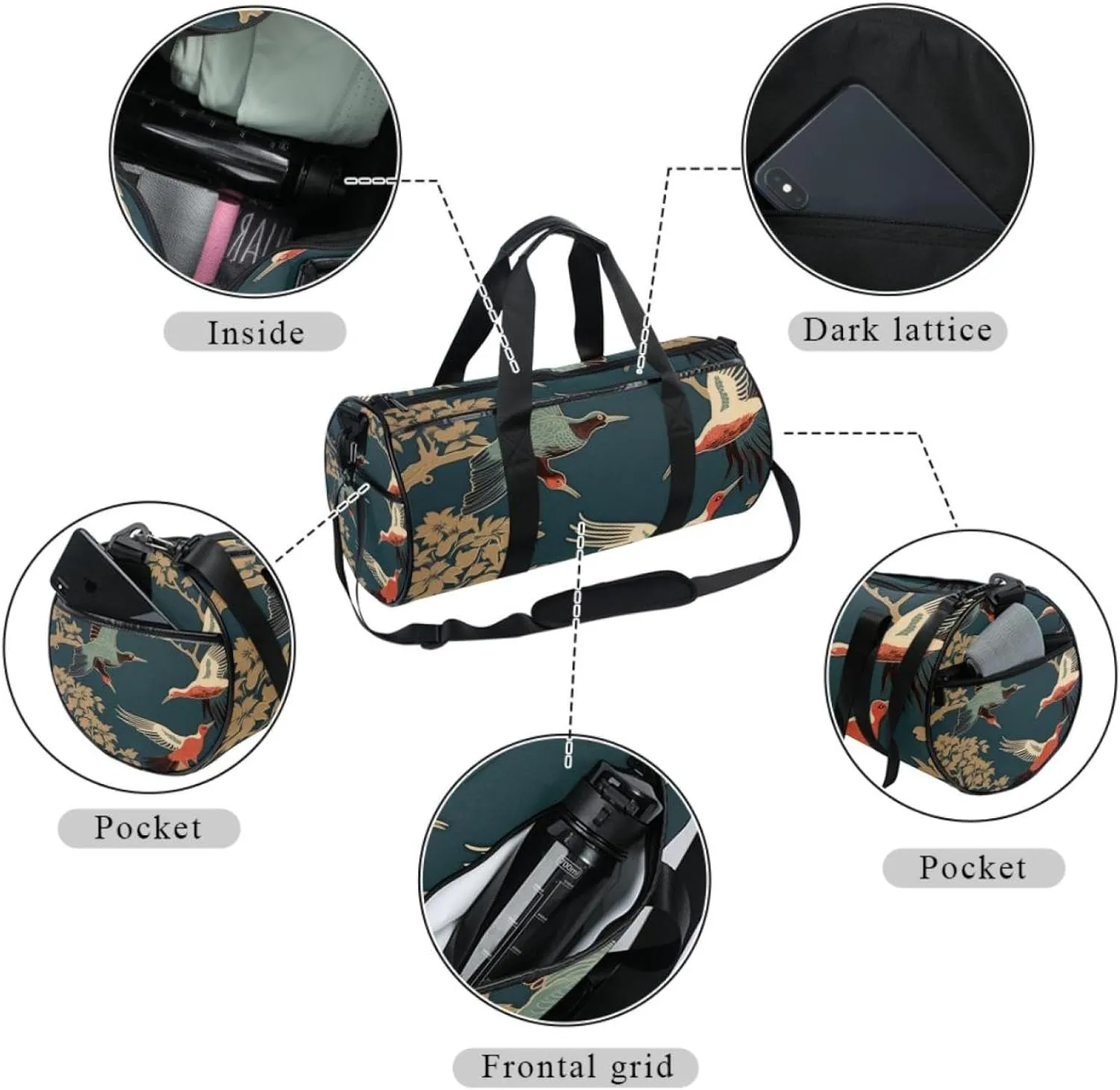Gym Bags for Women,Duffle Bag for Travel,Wild Goose Tree Flying Ducks,Gym Bag for Men