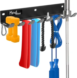 Gym Storage Organizer, Wall Mount Barbell Holder, Multi-Purpose Garage Gym Equipment Wall Rack, Barbell Hanger, Space Saving Gym Attachment Rack for Resistance Bands, Jump Ropes, Lifting Belt
