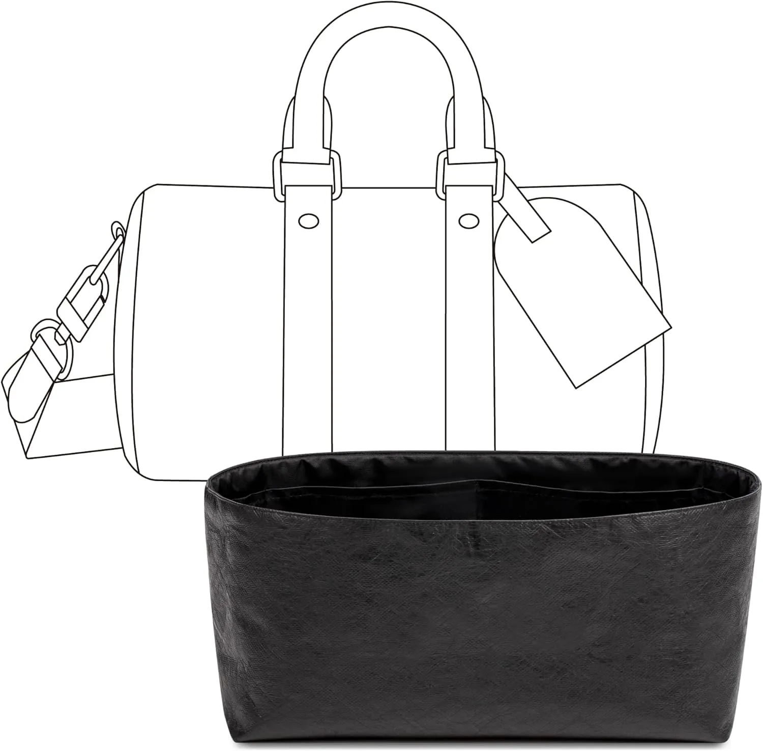 Handbag Organizer Insert for LV Keepall Bandoulière 25, Custom Fit Inside Premium Matte Black Lightweight Water Resistant Purse Insert Accessories