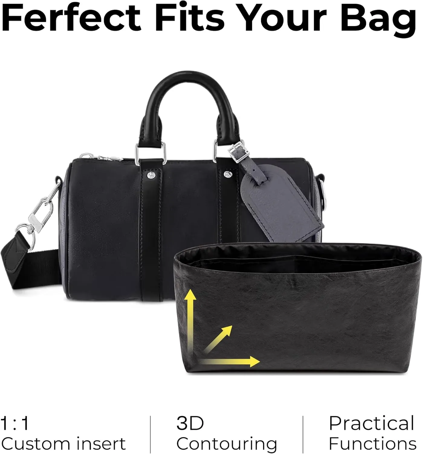 Handbag Organizer Insert for LV Keepall Bandoulière 25, Custom Fit Inside Premium Matte Black Lightweight Water Resistant Purse Insert Accessories