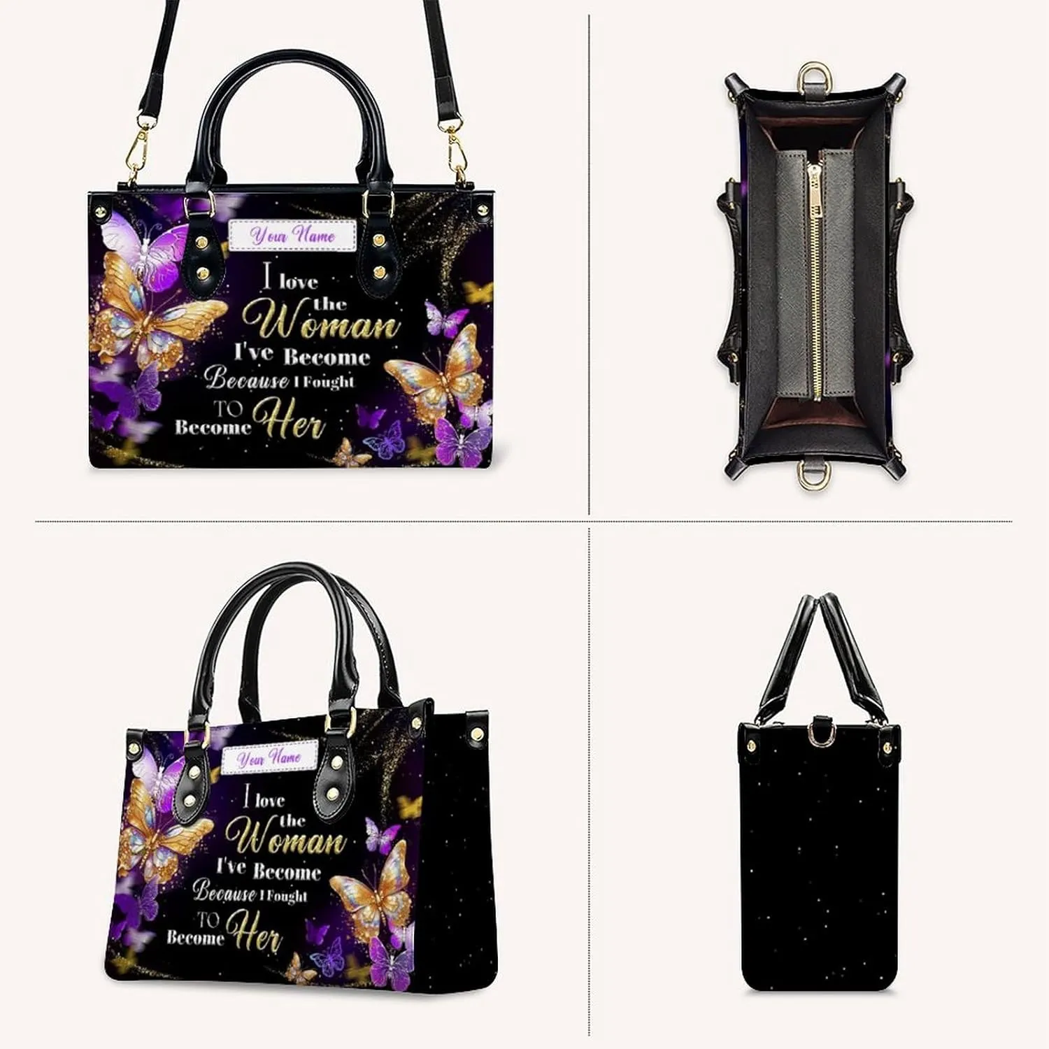 Handbags for Women - Personalized Leather Purse with Name Photo - Tote Bags for Mom Grandma - Custom Gifts Ideas for Her