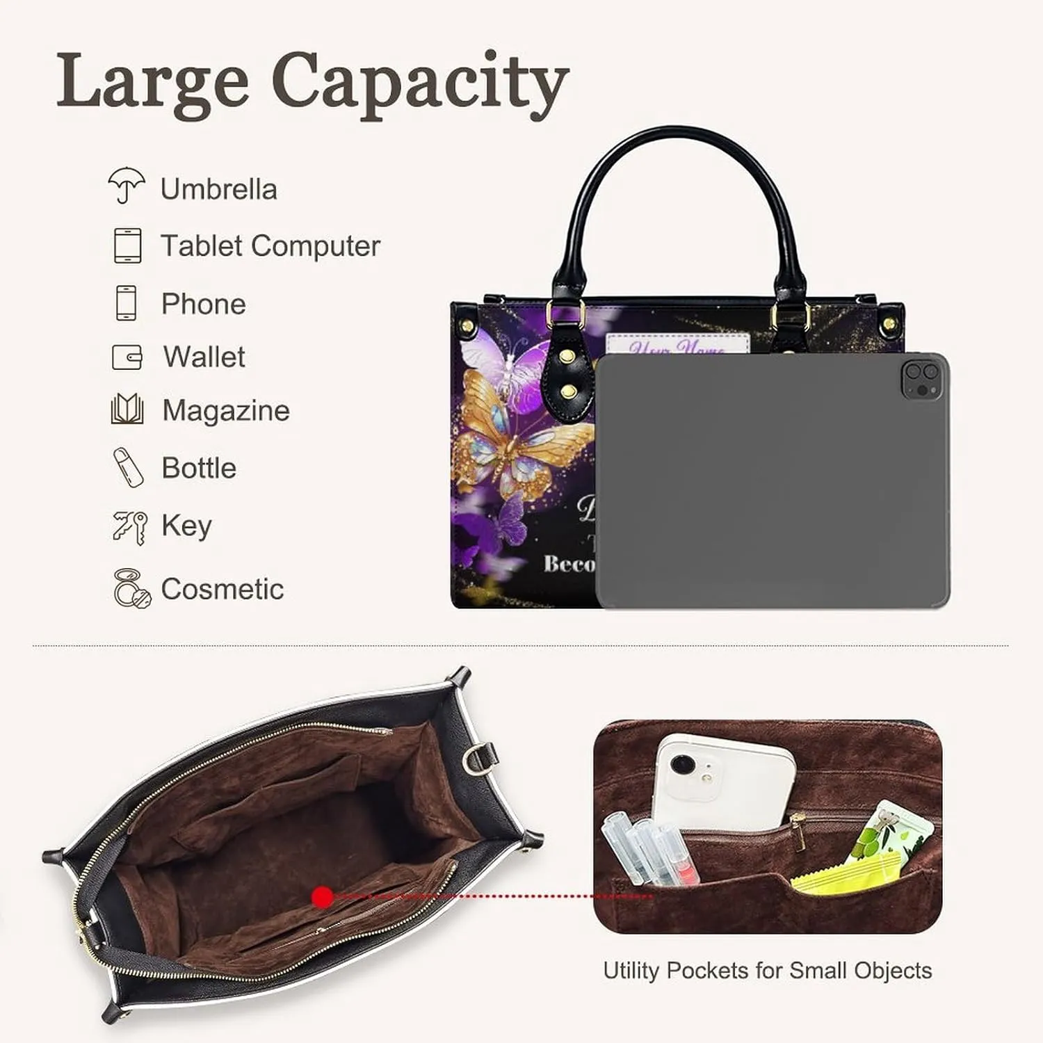 Handbags for Women - Personalized Leather Purse with Name Photo - Tote Bags for Mom Grandma - Custom Gifts Ideas for Her