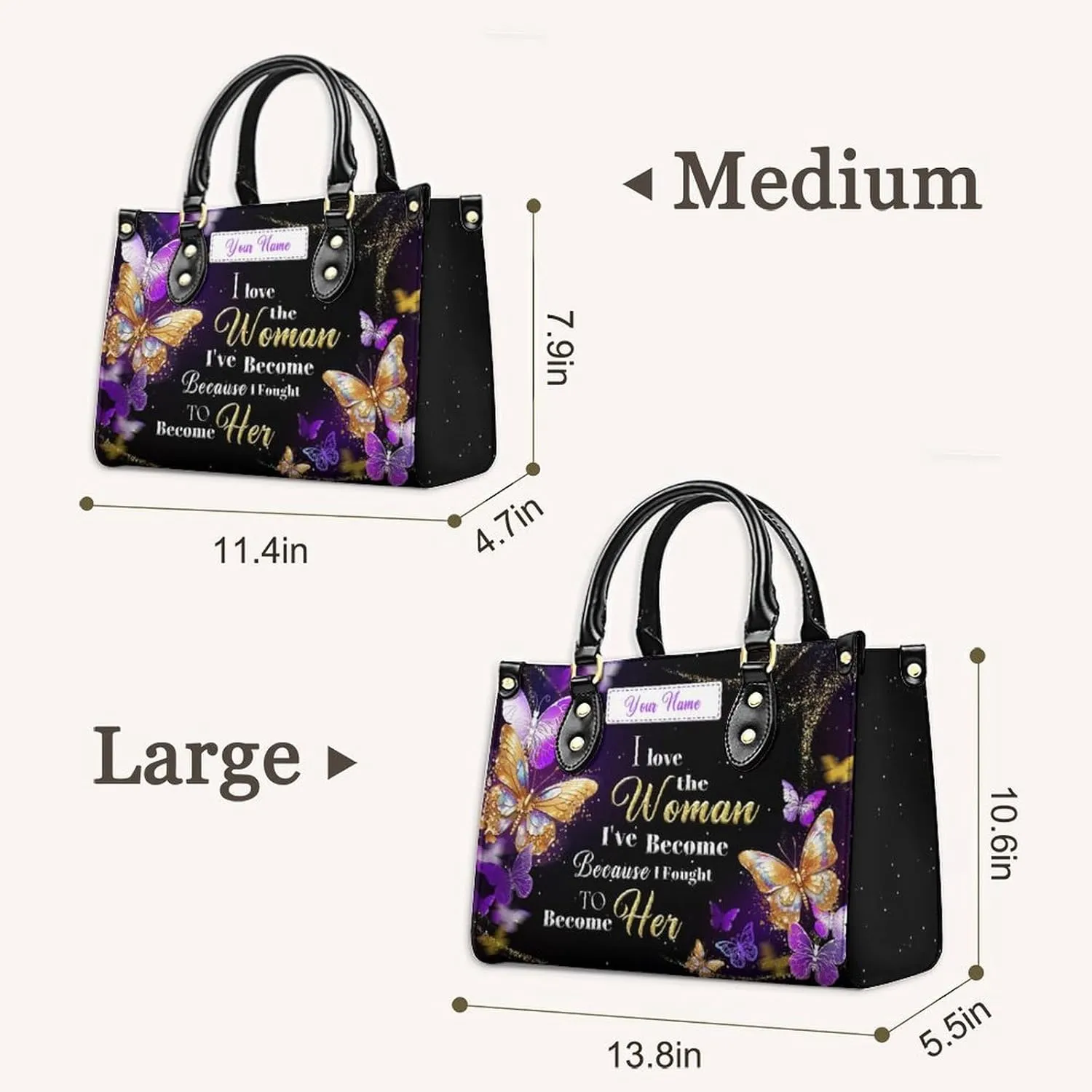 Handbags for Women - Personalized Leather Purse with Name Photo - Tote Bags for Mom Grandma - Custom Gifts Ideas for Her