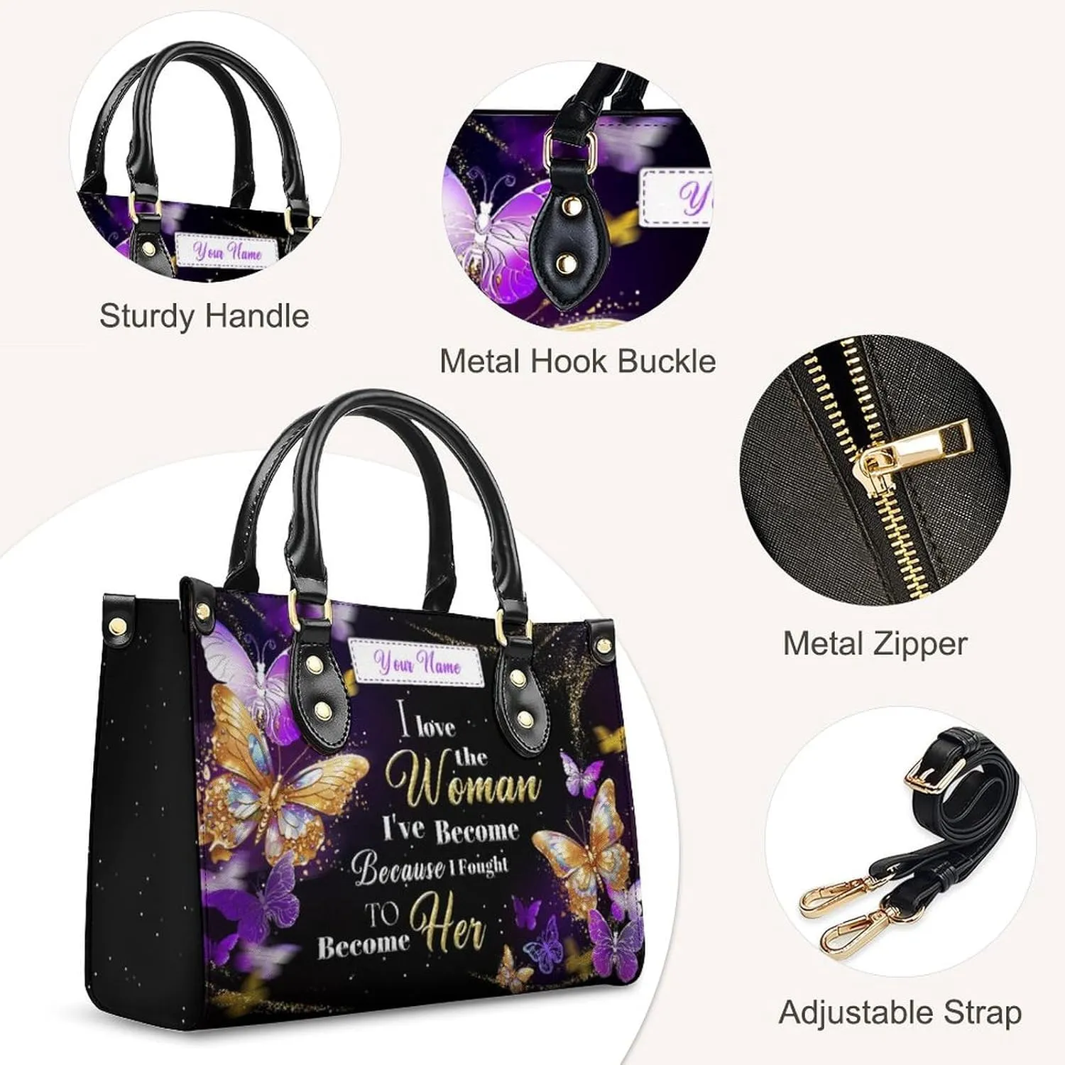 Handbags for Women - Personalized Leather Purse with Name Photo - Tote Bags for Mom Grandma - Custom Gifts Ideas for Her