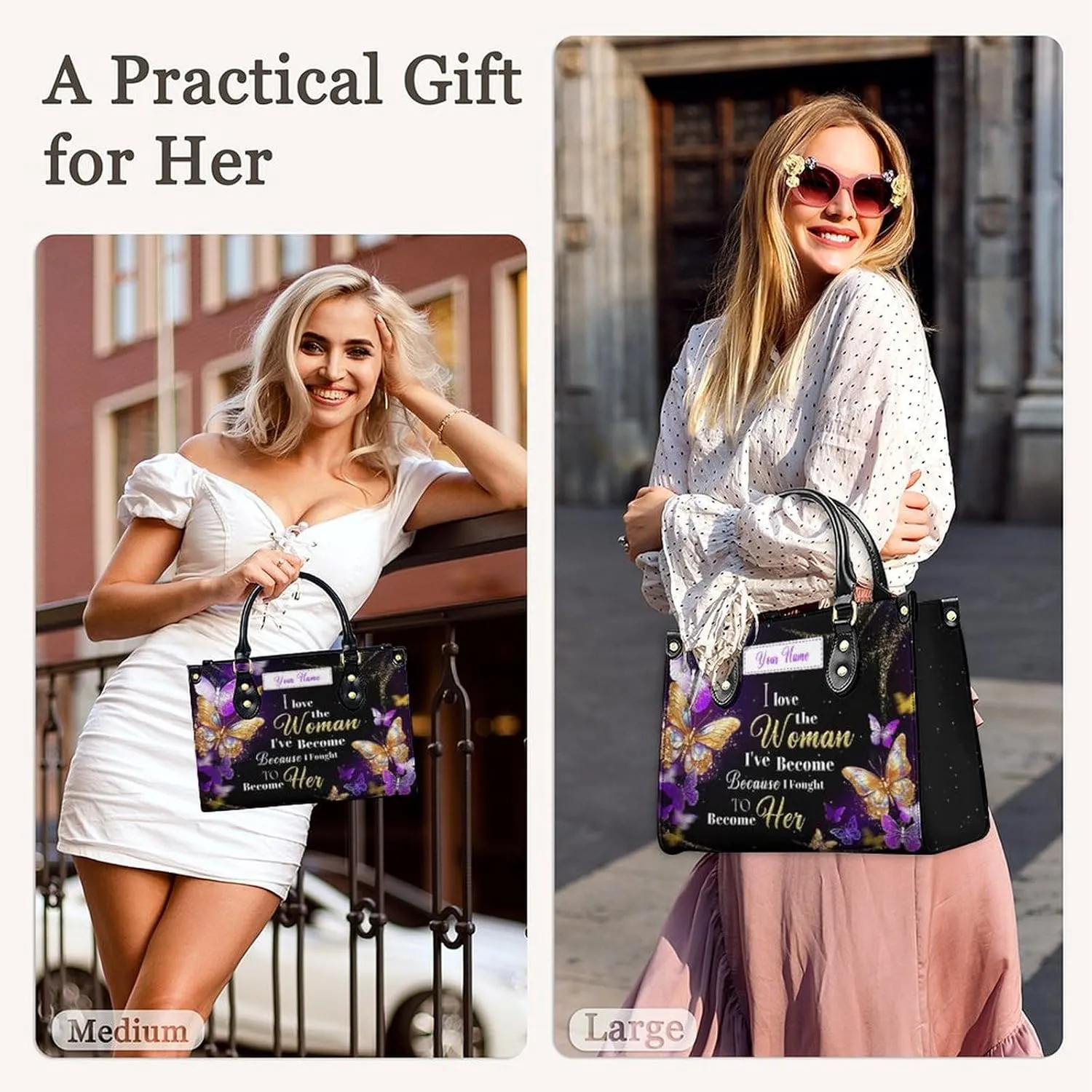 Handbags for Women - Personalized Leather Purse with Name Photo - Tote Bags for Mom Grandma - Custom Gifts Ideas for Her