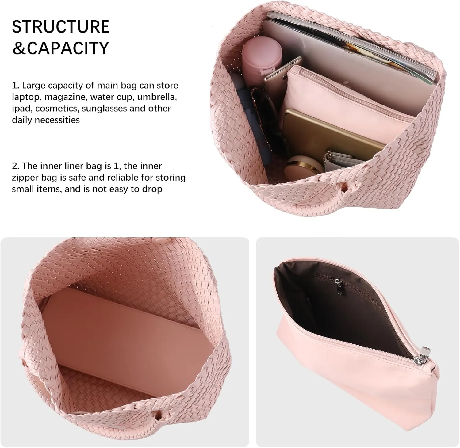 Handmade Woven Bag Satchel Handbag For Women Vegan Leather Tote Bag With Purses Travel Shoulder Bag Underarm Bag