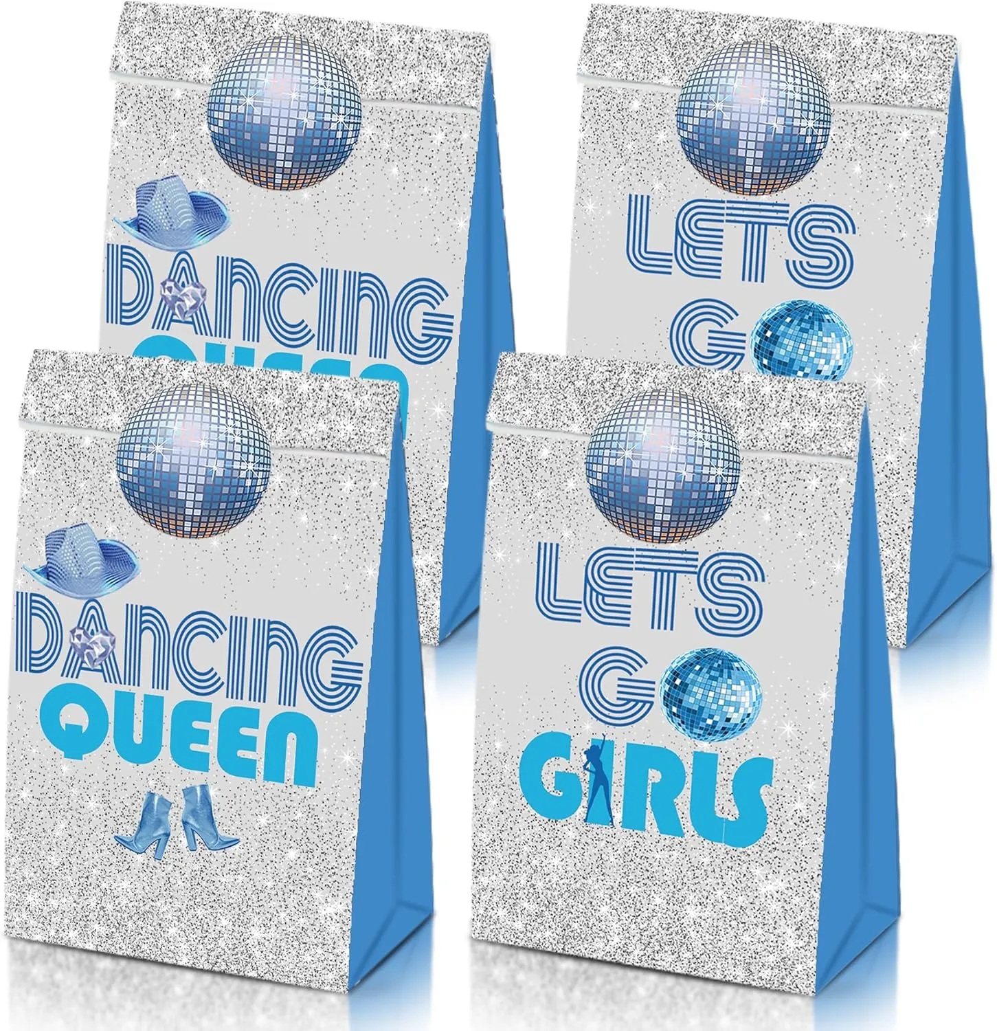 HAPPARTY Dancing Queen Party Favor Gift Bags 24Pcs with Disco Ball Stickers,for Blue 17th Birthday, Music Opera Let's Go Girl Candy Treat Goodie Bags Decorations