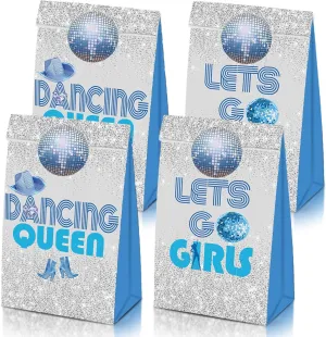 HAPPARTY Dancing Queen Party Favor Gift Bags 24Pcs with Disco Ball Stickers,for Blue 17th Birthday, Music Opera Let's Go Girl Candy Treat Goodie Bags Decorations