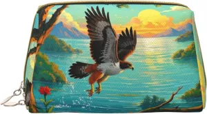Hawk's Horizon Print Cute Small Makeup Bag, Leather Cosmetic Bags for Purse Women Gifts Make Up Organizer Travelling
