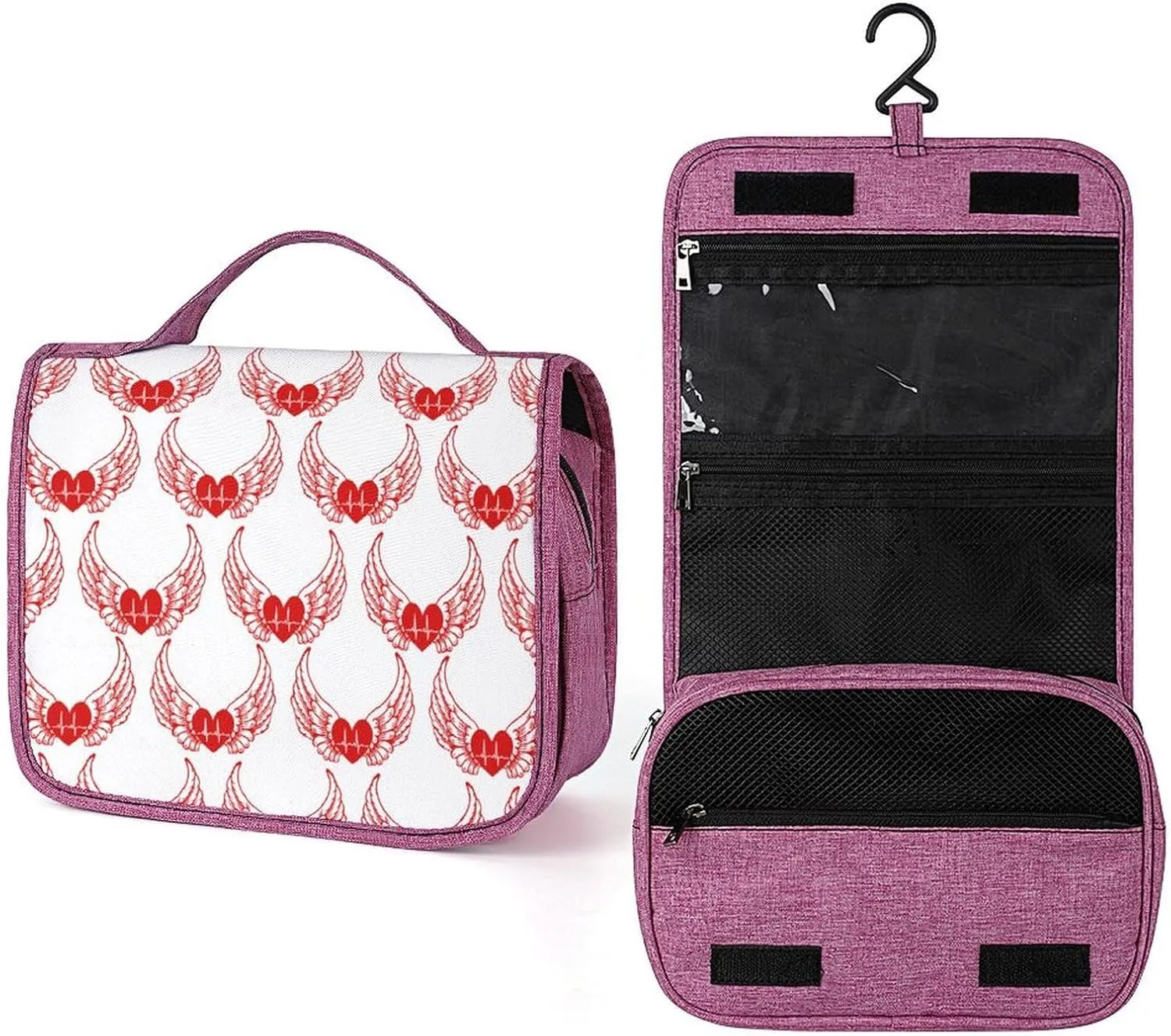 Heartbeat Wings Makeup Bag Travel Toiletry Bag Waterproof Cosmetic Bag with Portable Hook Handbag, style, 20240328