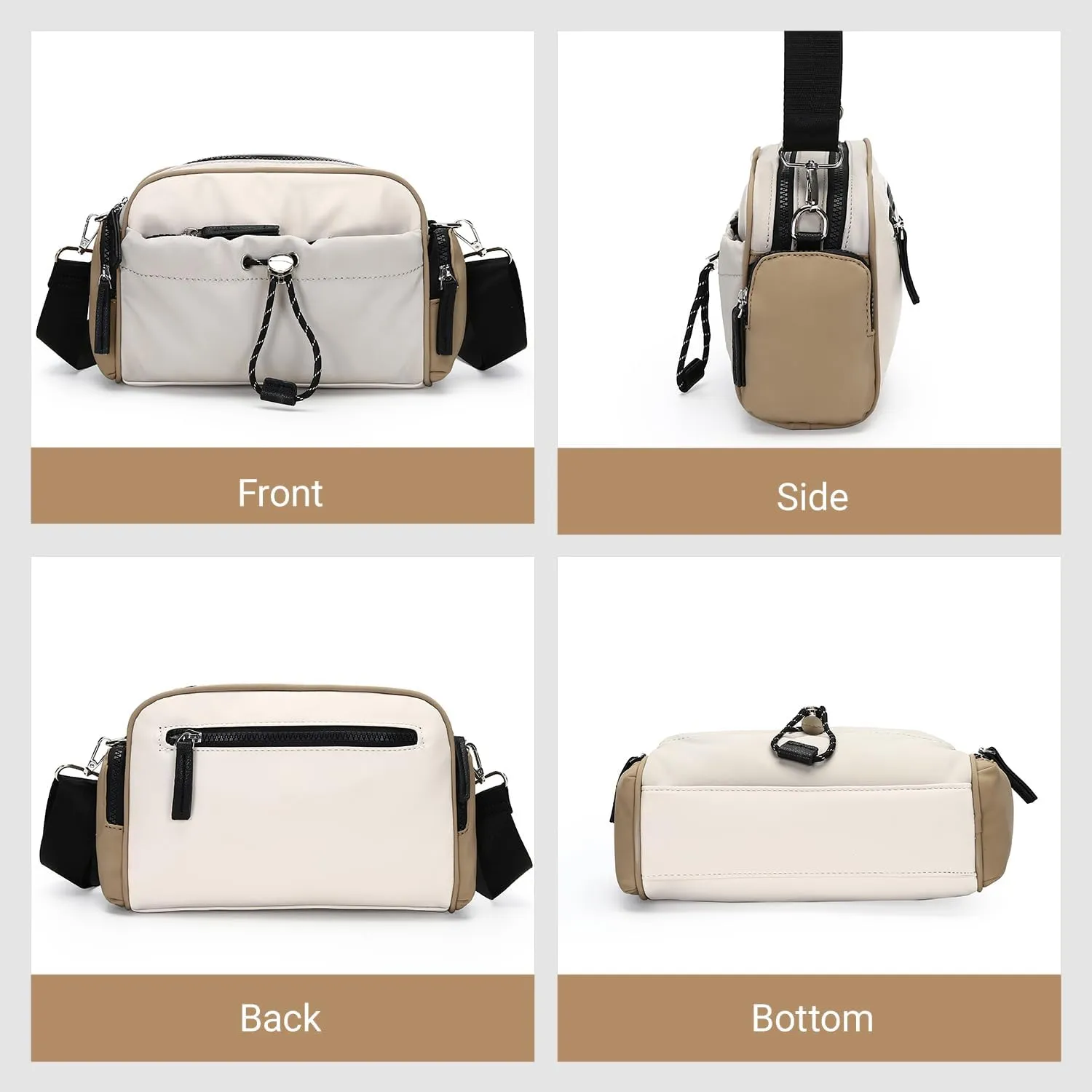Herald Lightweight Nylon Crossbody Bag for Women, Small Camera Square Shoulder Purse Handbag with Multi-Pockets