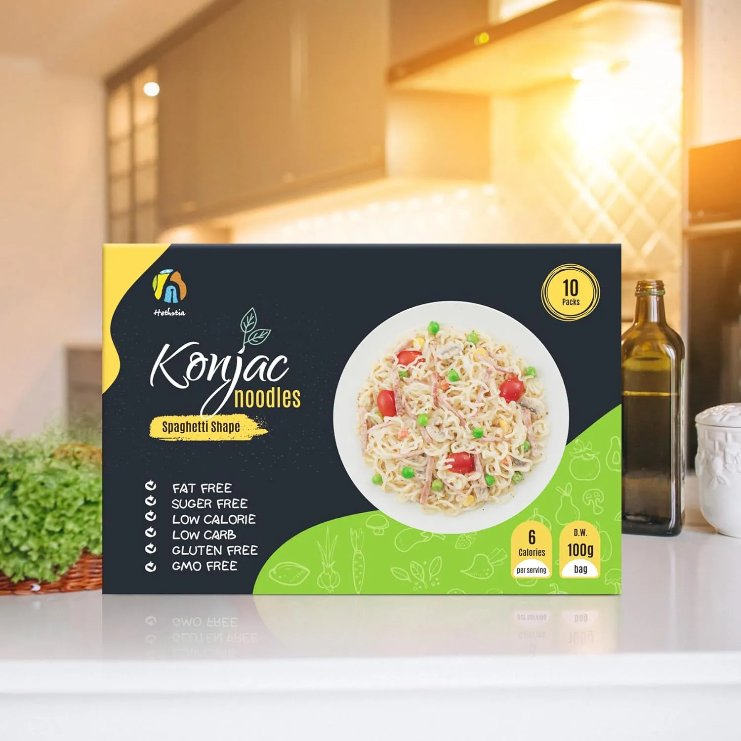 Hethstia Konjac Noodle Low Carb Pasta Shirataki Spaghetti – 10 Packs Pre-cooked and Ready to Eat Konjac Spaghetti, Healthy, Low Calorie, Gluten-Free, Fat-Free, 0 Sugar, Vegan, Keto Friendly