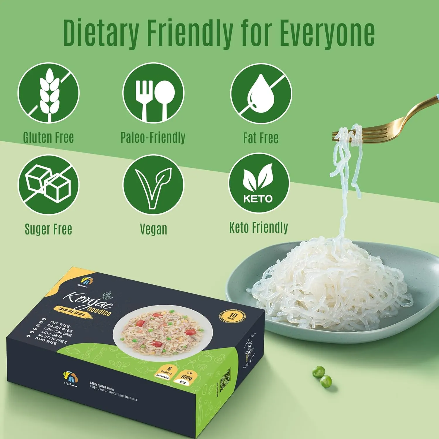 Hethstia Konjac Noodle Low Carb Pasta Shirataki Spaghetti – 10 Packs Pre-cooked and Ready to Eat Konjac Spaghetti, Healthy, Low Calorie, Gluten-Free, Fat-Free, 0 Sugar, Vegan, Keto Friendly