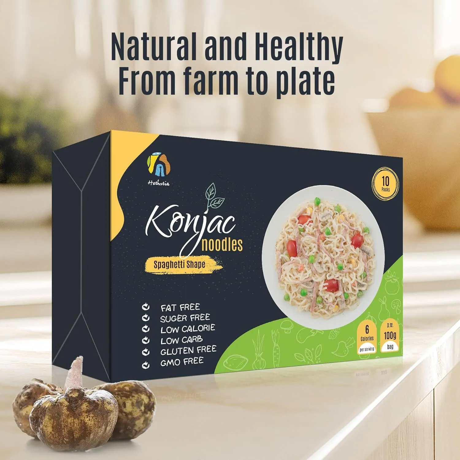 Hethstia Konjac Noodle Low Carb Pasta Shirataki Spaghetti – 10 Packs Pre-cooked and Ready to Eat Konjac Spaghetti, Healthy, Low Calorie, Gluten-Free, Fat-Free, 0 Sugar, Vegan, Keto Friendly