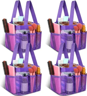 Hillban 4 Pcs Mesh Shower Caddy Portable Large Quick Dry Shower Caddy Basket with Deeper 8 Pockets and 2 Handles Hanging Bag for College Dorm Room (Purple)