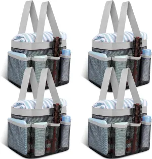 Hillban 4 Pcs Mesh Shower Caddy Portable Large Quick Dry Shower Caddy Basket with Deeper 8 Pockets and 2 Handles Hanging Bag for College Dorm Room(Gray)