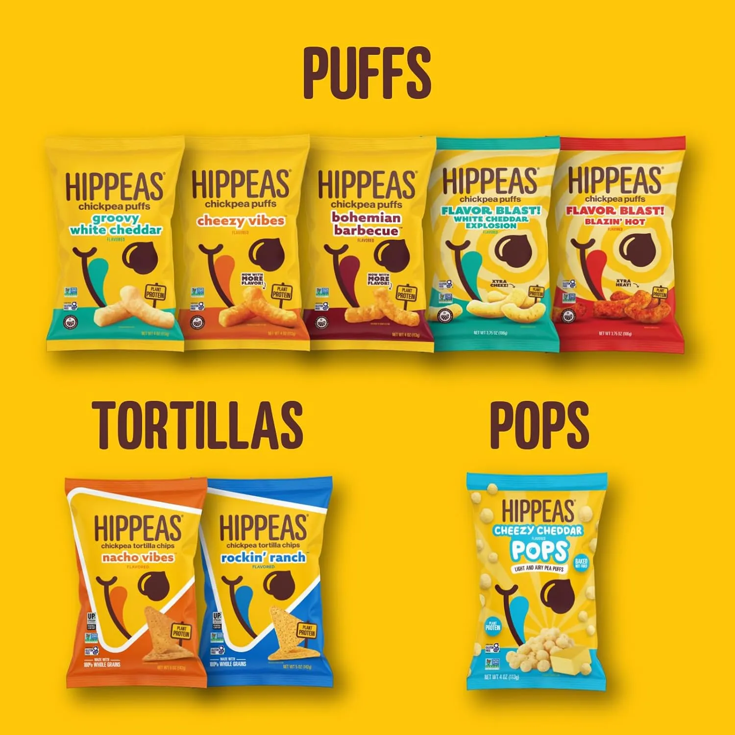 Hippeas Cheezy Cheddar Pops, 0.5 Ounce (Pack of 15), 2g Protein, Fiber, Vegan, Gluten-Free, Crunchy, Plant Protein Snacks