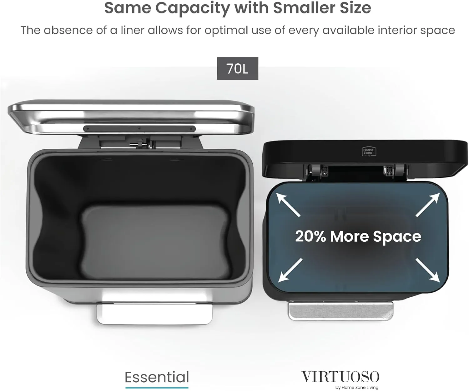 Home Zone Living 18.5 Gallon Stainless Steel Kitchen Trash Can with Soft and Slow Closing Lid, Virtuoso Collection, Black