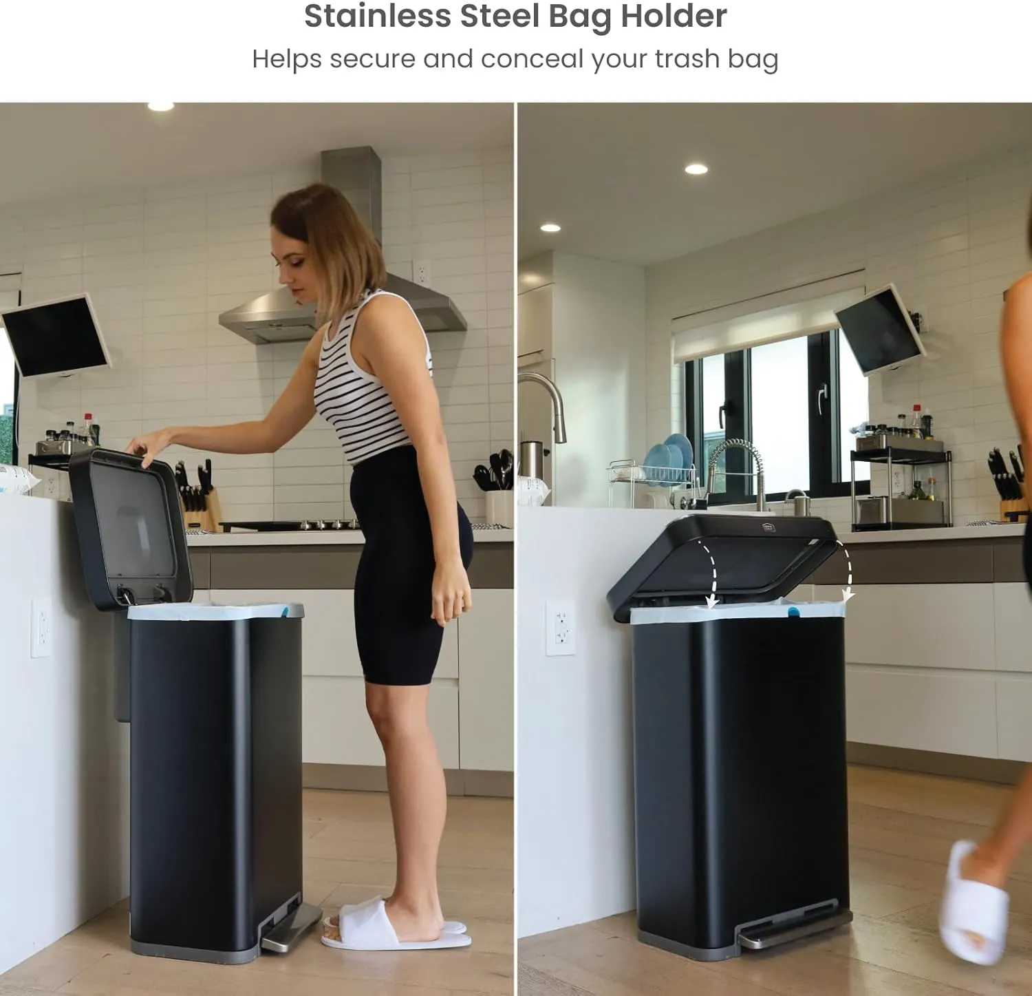 Home Zone Living 18.5 Gallon Stainless Steel Kitchen Trash Can with Soft and Slow Closing Lid, Virtuoso Collection, Black