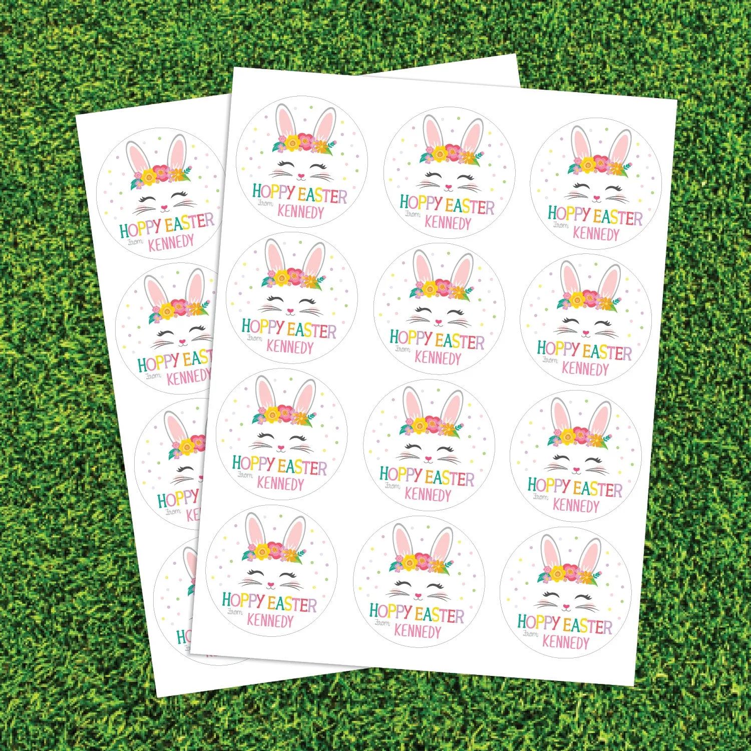 Hoppy Easter Girl's Round Sticker and Treat Bag Set