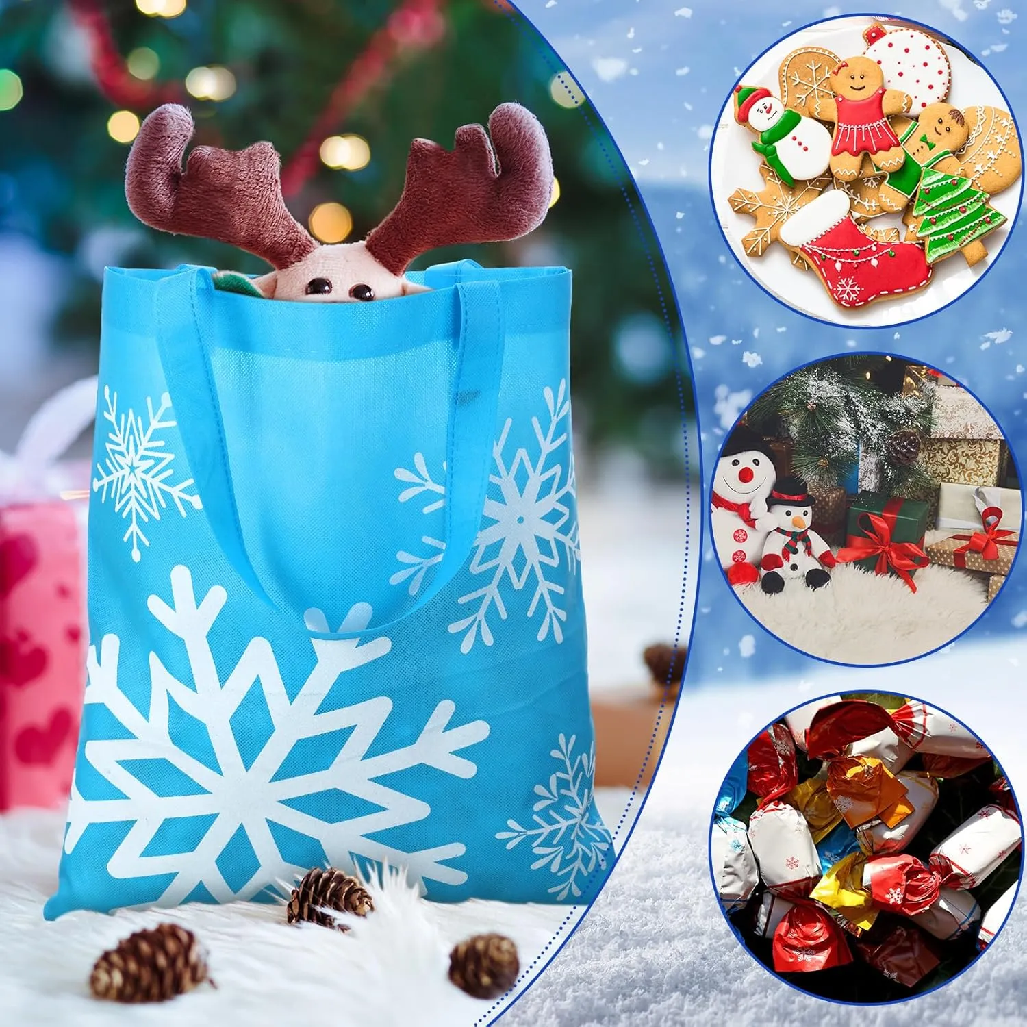 Hosuly 15 Pcs Large Snowflake Gift Bags 15 x 17 Inch Winter Wonderland Tote Reusable Frozen Jumbo Bags with Handle for Winter Party Favor Supply