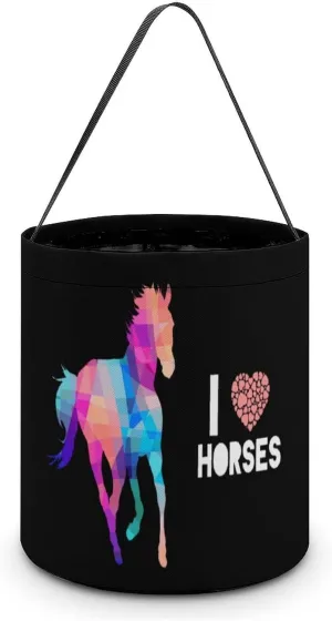 I Love Horses Easter Buckets with Handles Egg Hunt Candy Basket Tote Bags Reusable Handbag for Party Easter Decoration, style