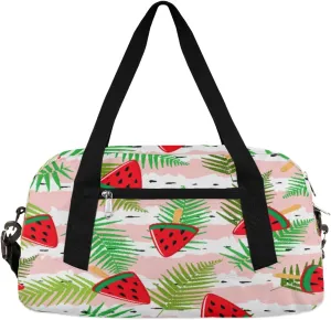 Icecream Watermelon Kids Overnight Duffle Bags for Girls Boys, Fern Leaves Lightweight Sports Gym Bag for Kids，Small Overnight Weekender Carry on Travel Bags Dance Bag