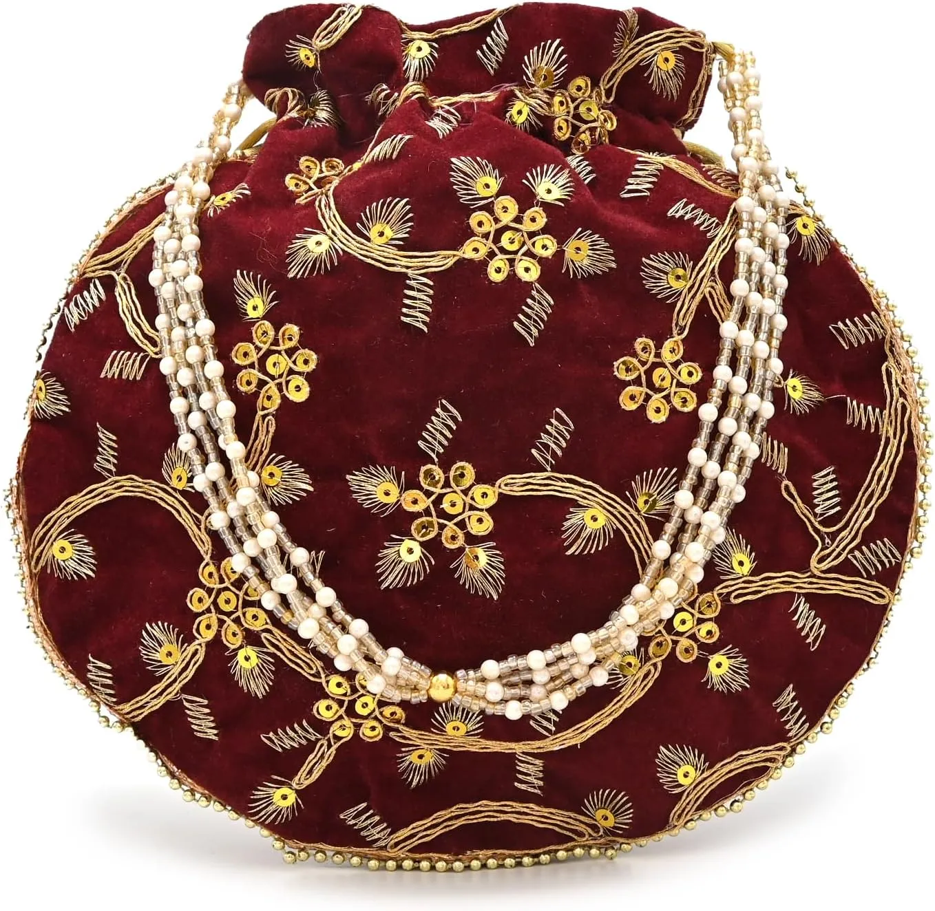 IGH Handmade Women's Velvet Embroidered Potli Purse | Indian Drawstring Bag Green Ethnic Handbag for Weddings & Parties 1 Pcs