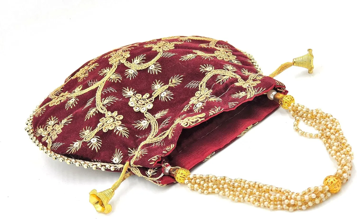 IGH Handmade Women's Velvet Embroidered Potli Purse | Indian Drawstring Bag Green Ethnic Handbag for Weddings & Parties 1 Pcs