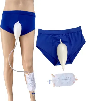 Incontinence Silicone Urine Collector Bag Underpants with Catheter Reusable Urinary Receiver Drainage Bag Shorts for Men Elderly (L)