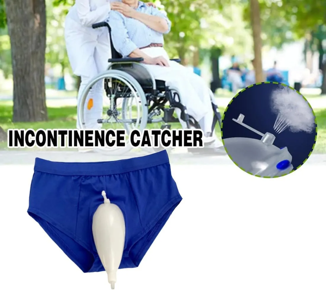 Incontinence Silicone Urine Collector Bag Underpants with Catheter Reusable Urinary Receiver Drainage Bag Shorts for Men Elderly (L)