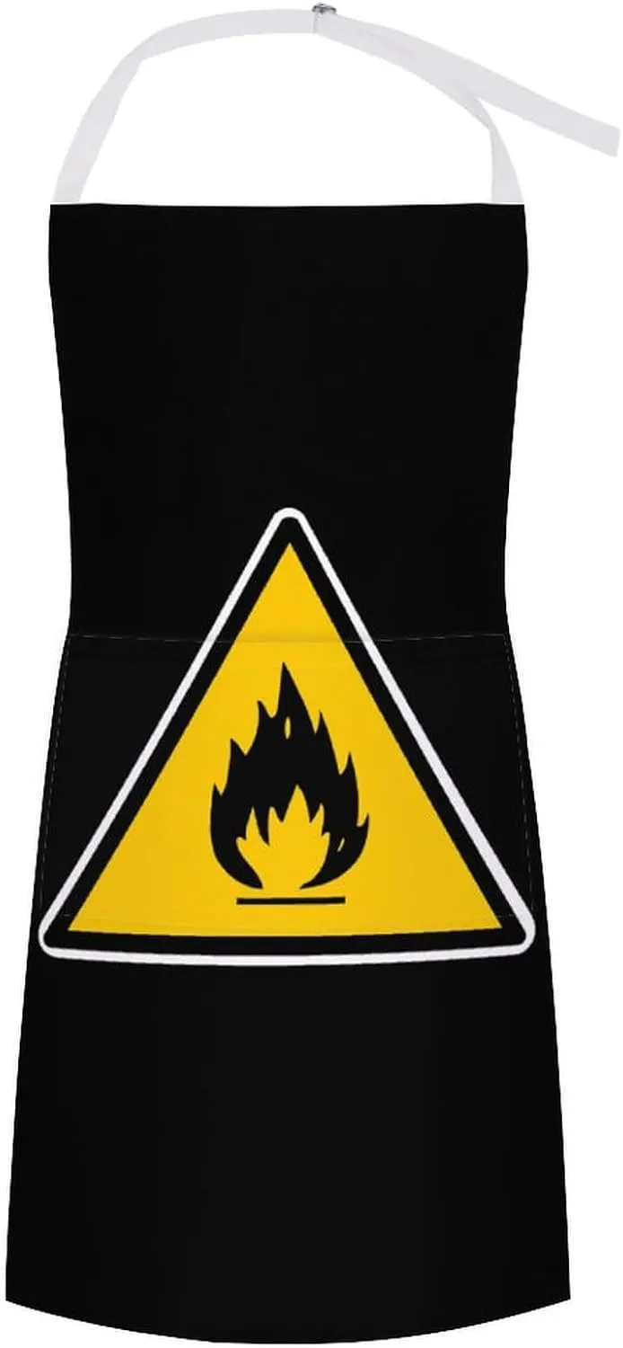 Inflammable Sign Hazardous Aprons Pockets Adjustable Bib for Home Kitchen Cooking Baking Gardening